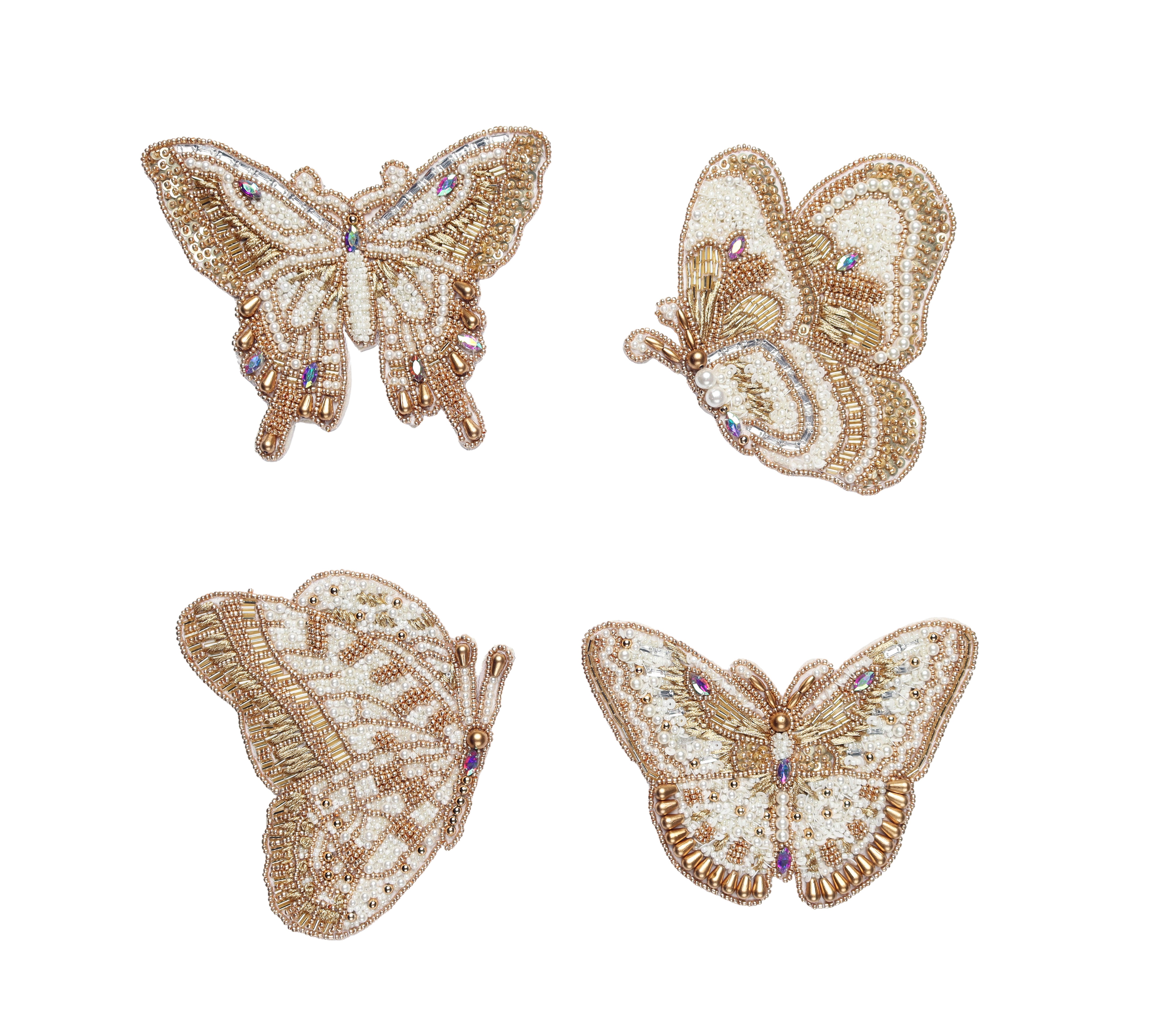 Papillon Coasters in Ivory & Gold, Set of 4 in Gift Bag