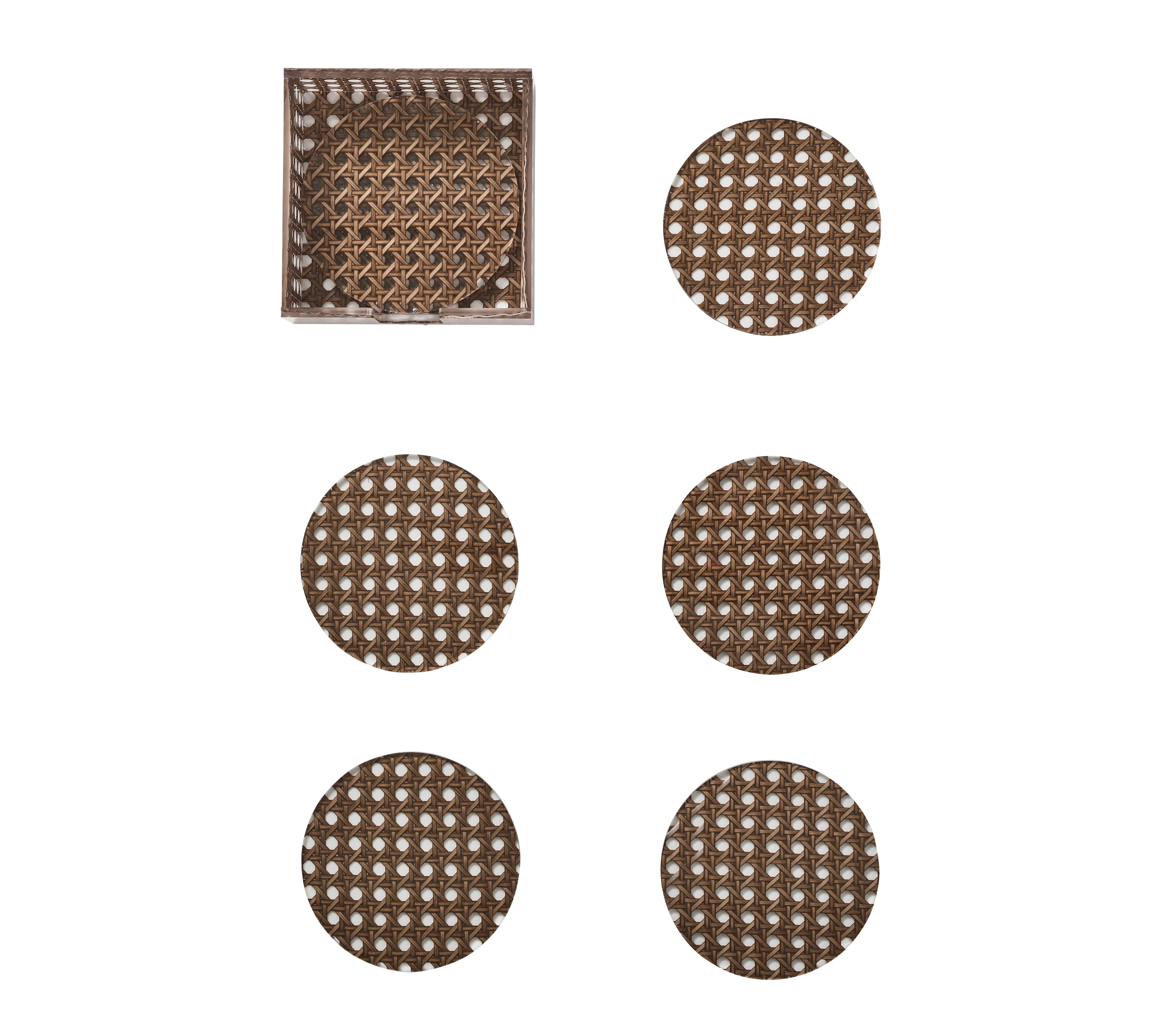 Reed Coaster in Brown, Set of 6 in a Caddy