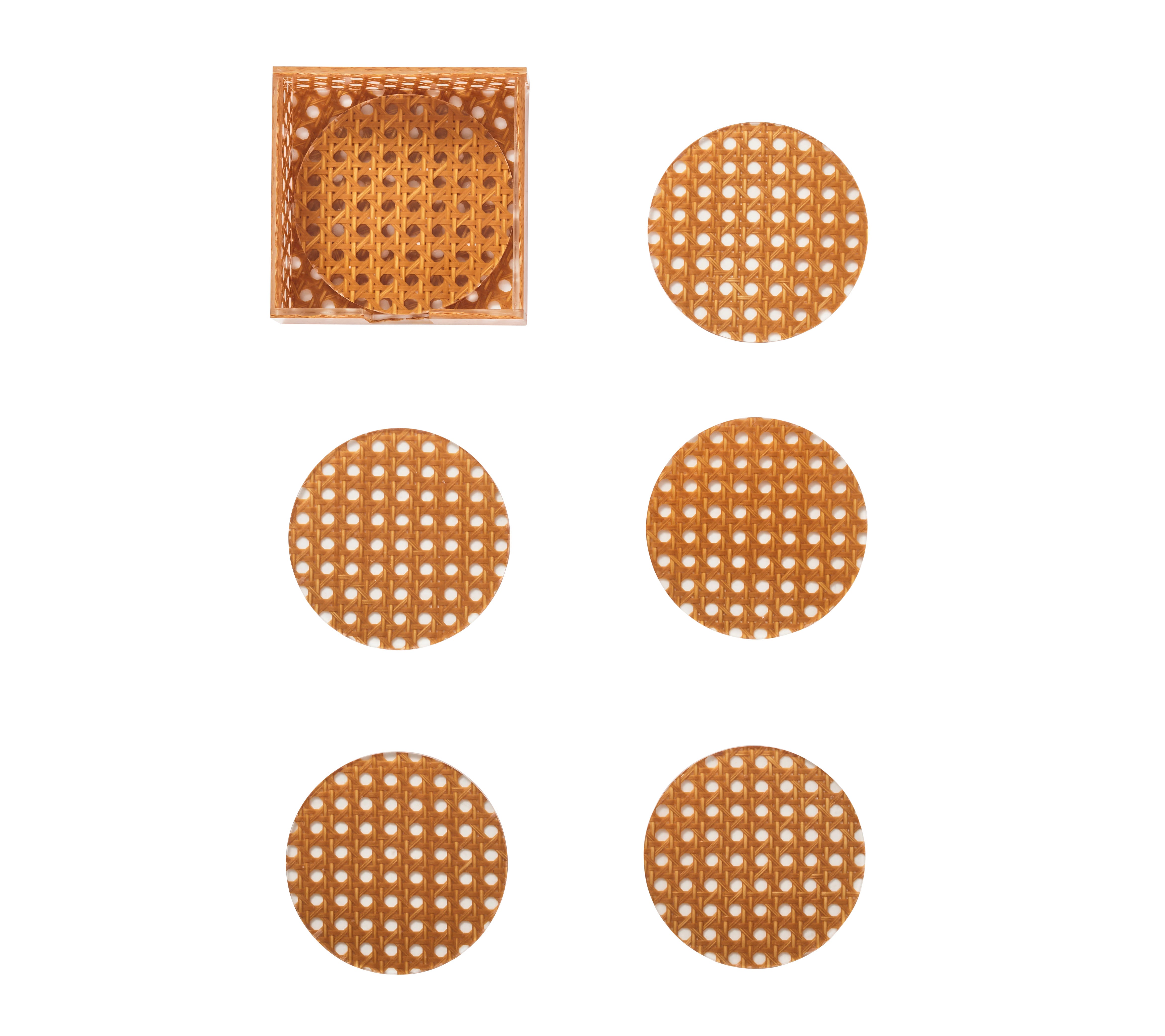 Reed Coaster in Natural, Set of 6 in a Caddy