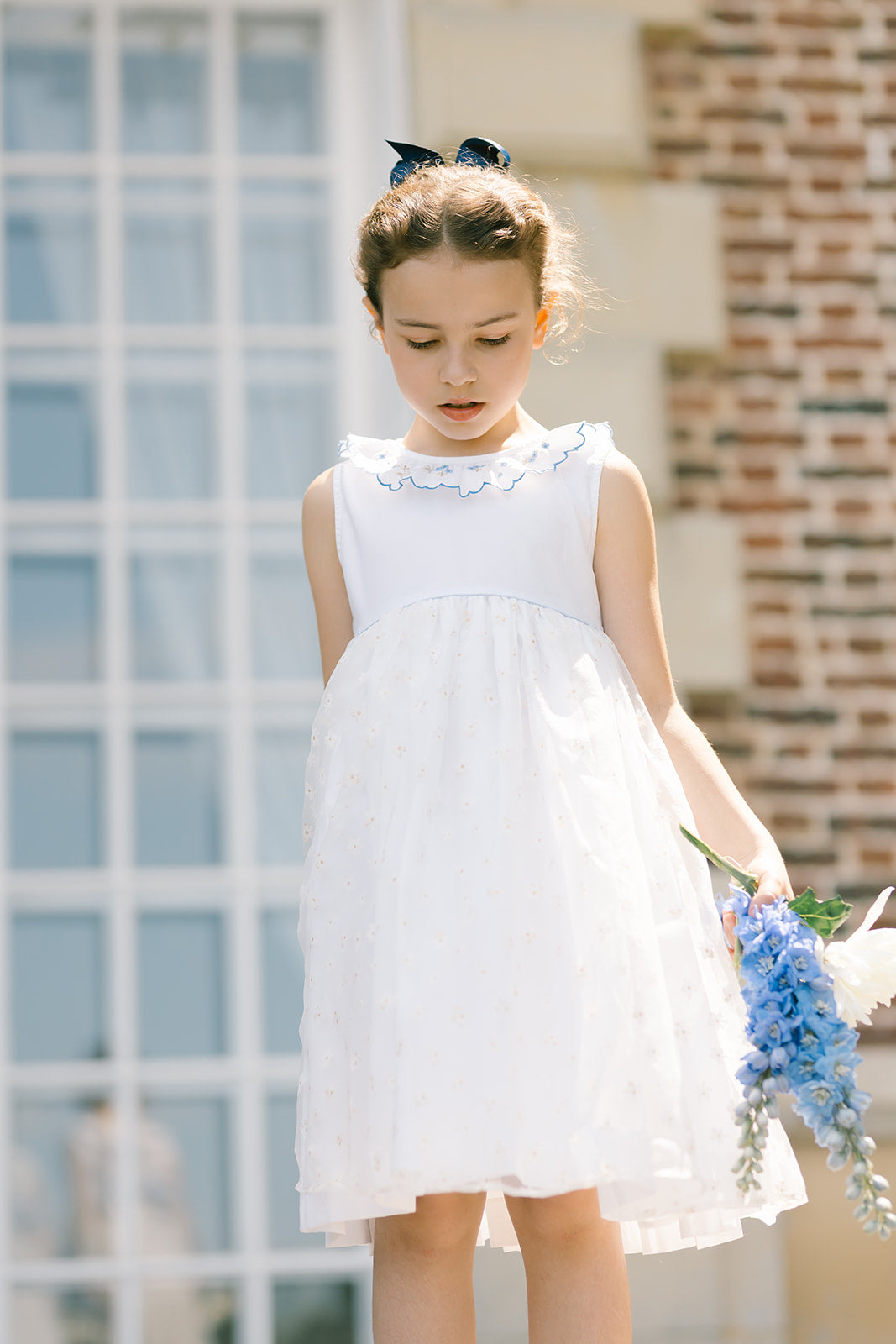 Cordelia White Blue Sleeveless Empire Dress