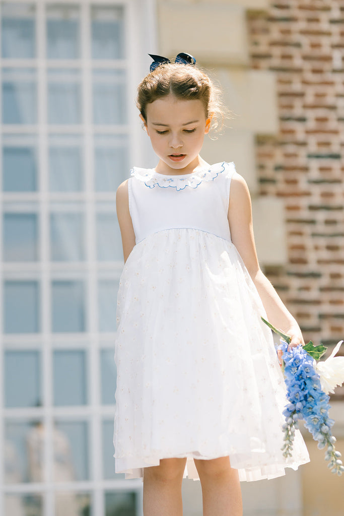 Cordelia White Blue Sleeveless Empire Dress