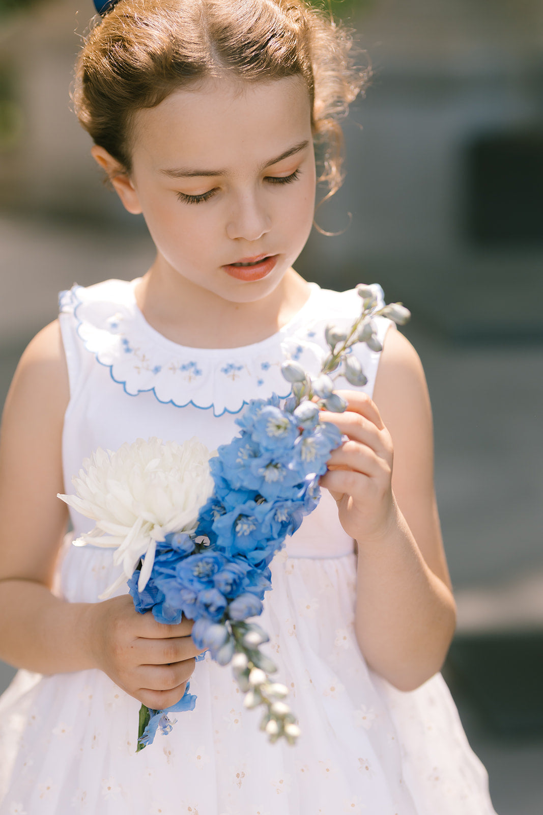 Cordelia White Blue Sleeveless Empire Dress