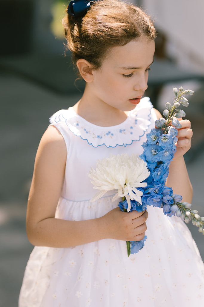 Cordelia White Blue Sleeveless Empire Dress
