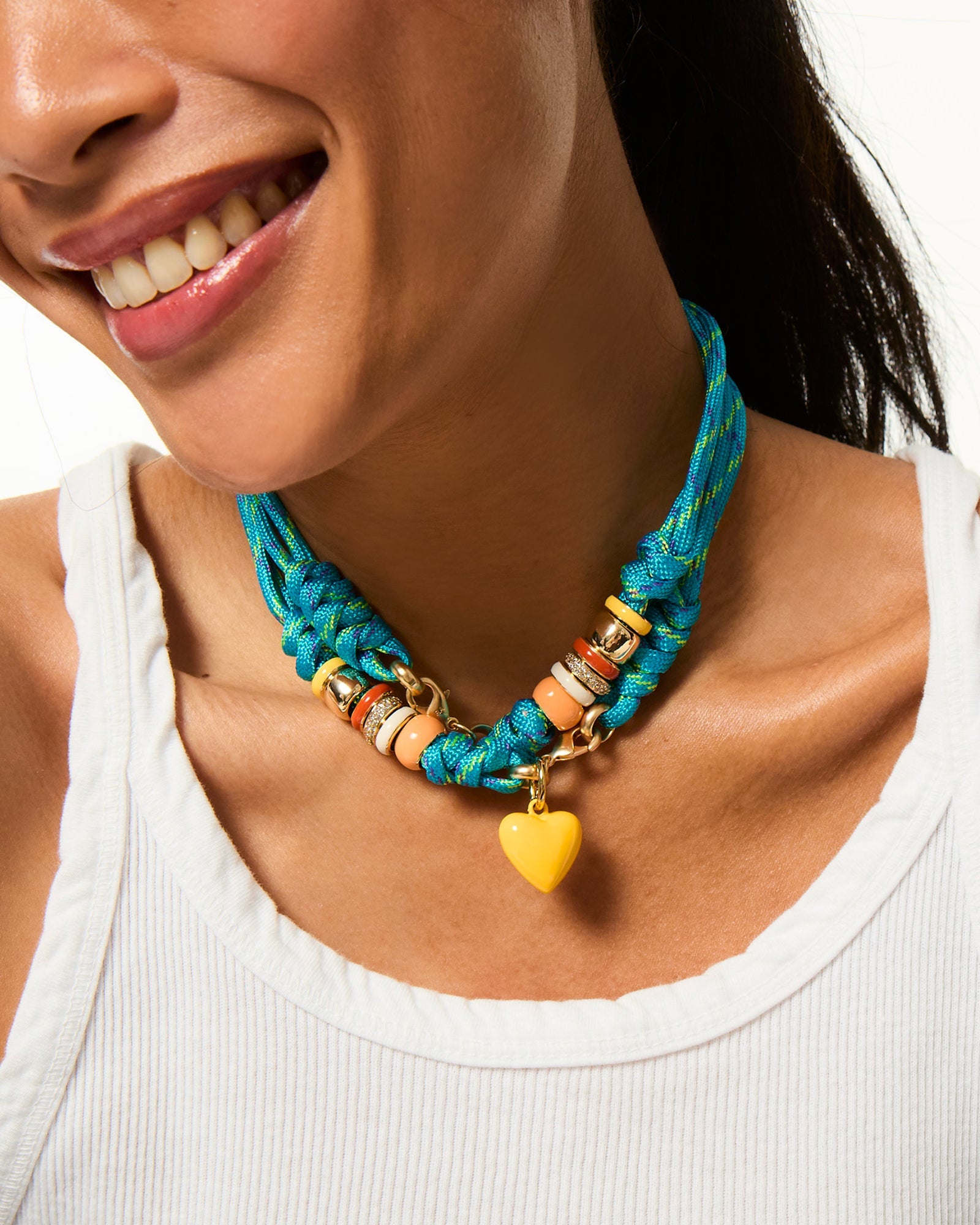The Super Size Happy Cord Necklace in Turquoise