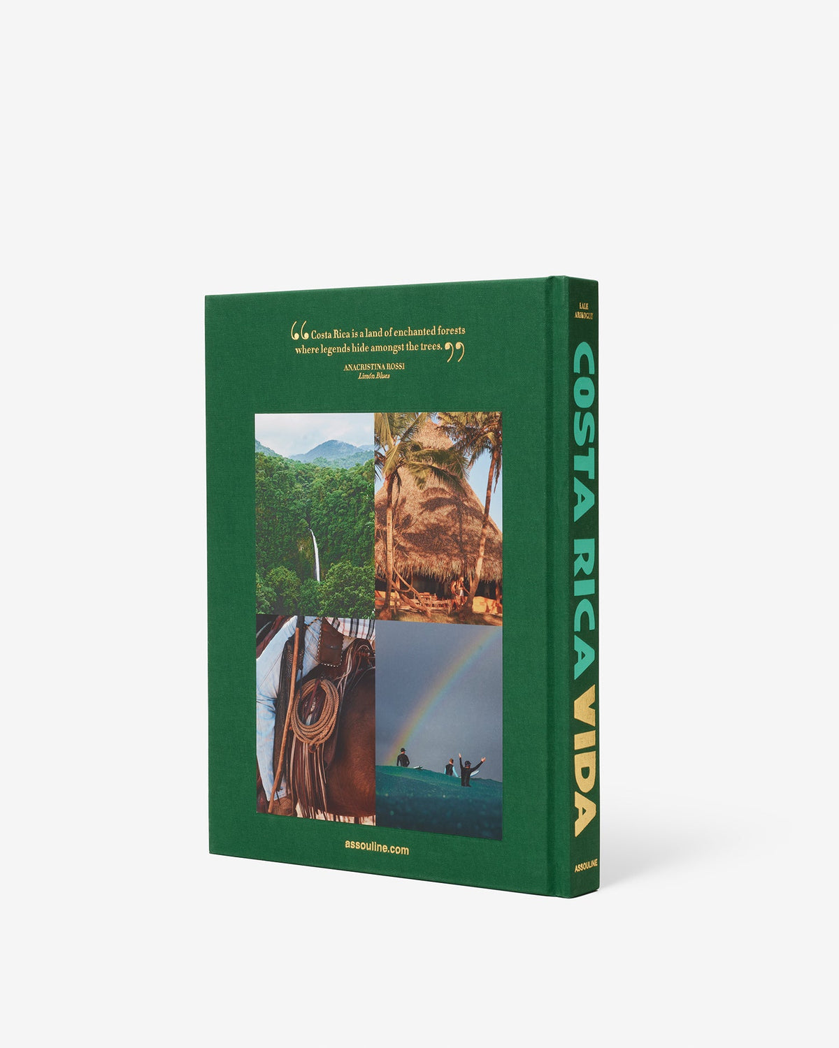 Green book titled 'Costa Rica Vida' with images of nature on a white background