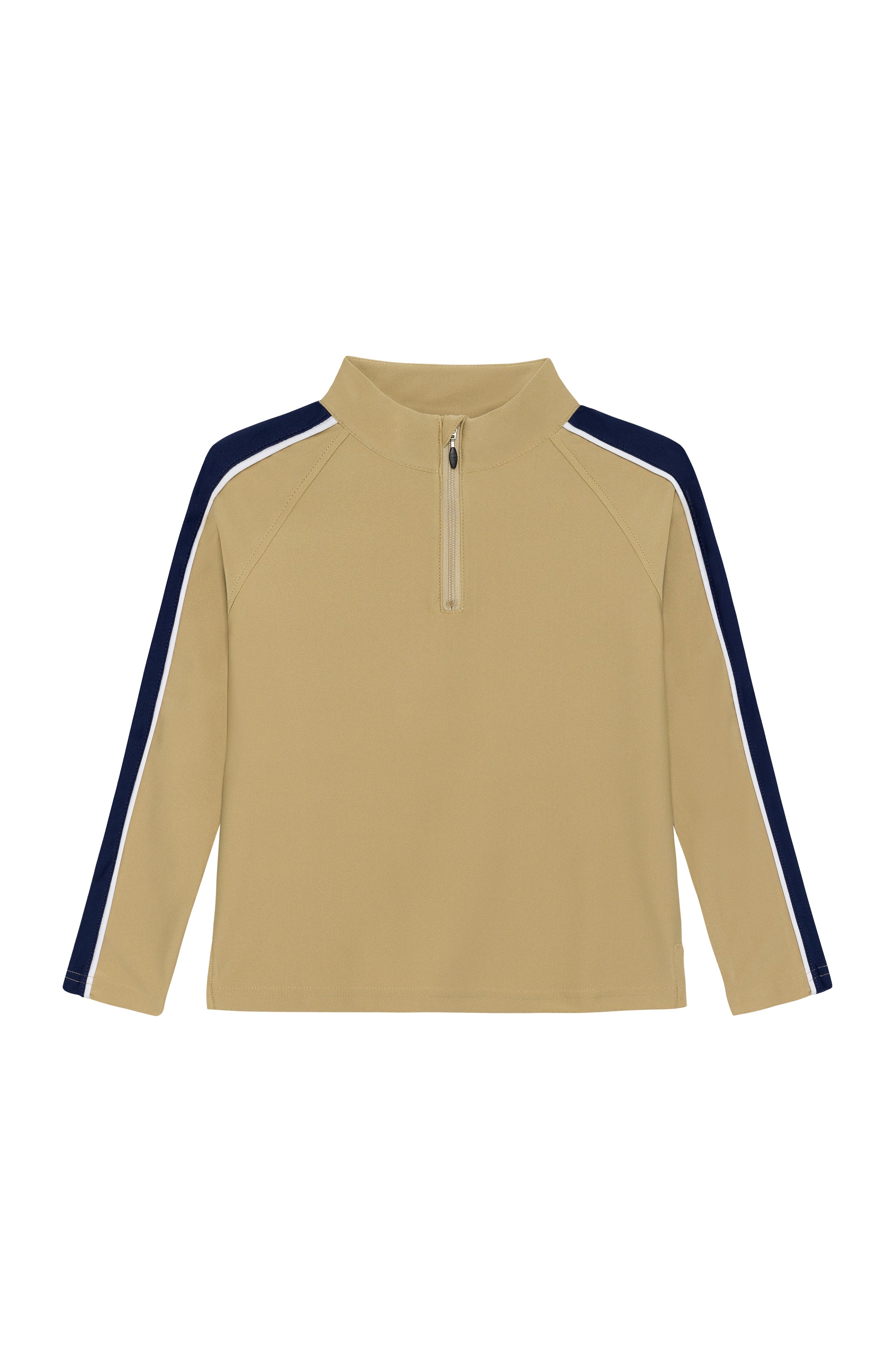 Sideline Half-Zip in Khaki with Navy Stripe