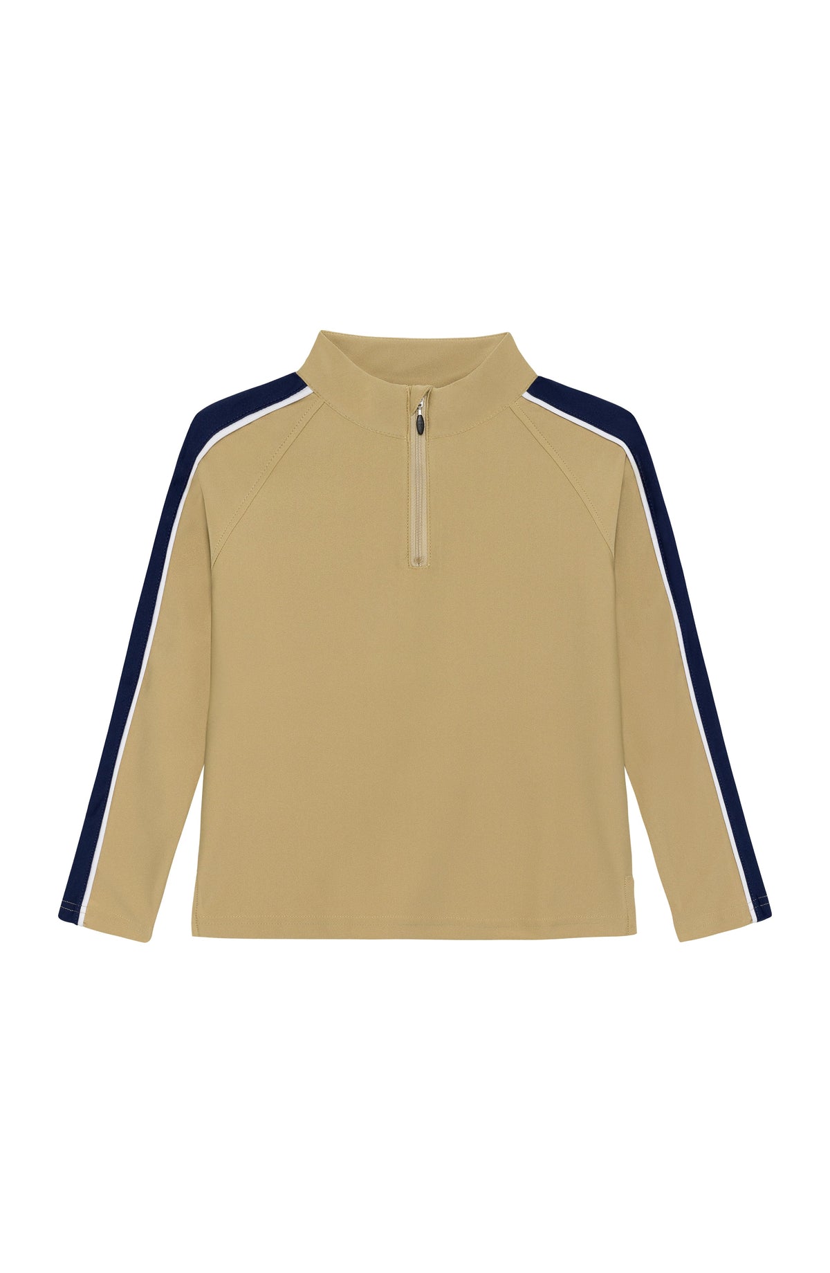 Sideline Half-Zip in Khaki with Navy Stripe