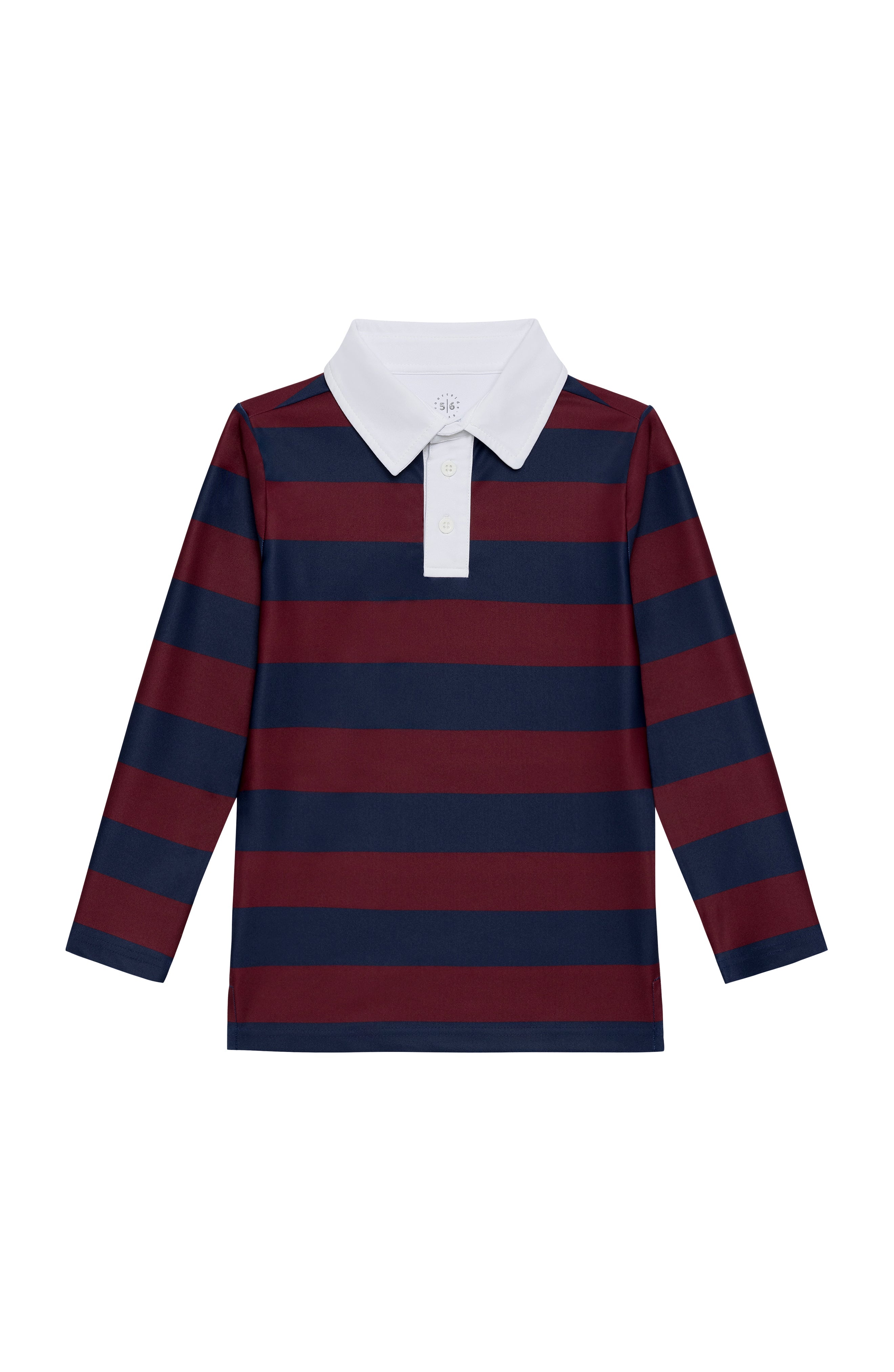 Long Sleeve Rugby Polo Shirt in Maroon & Navy Stripe