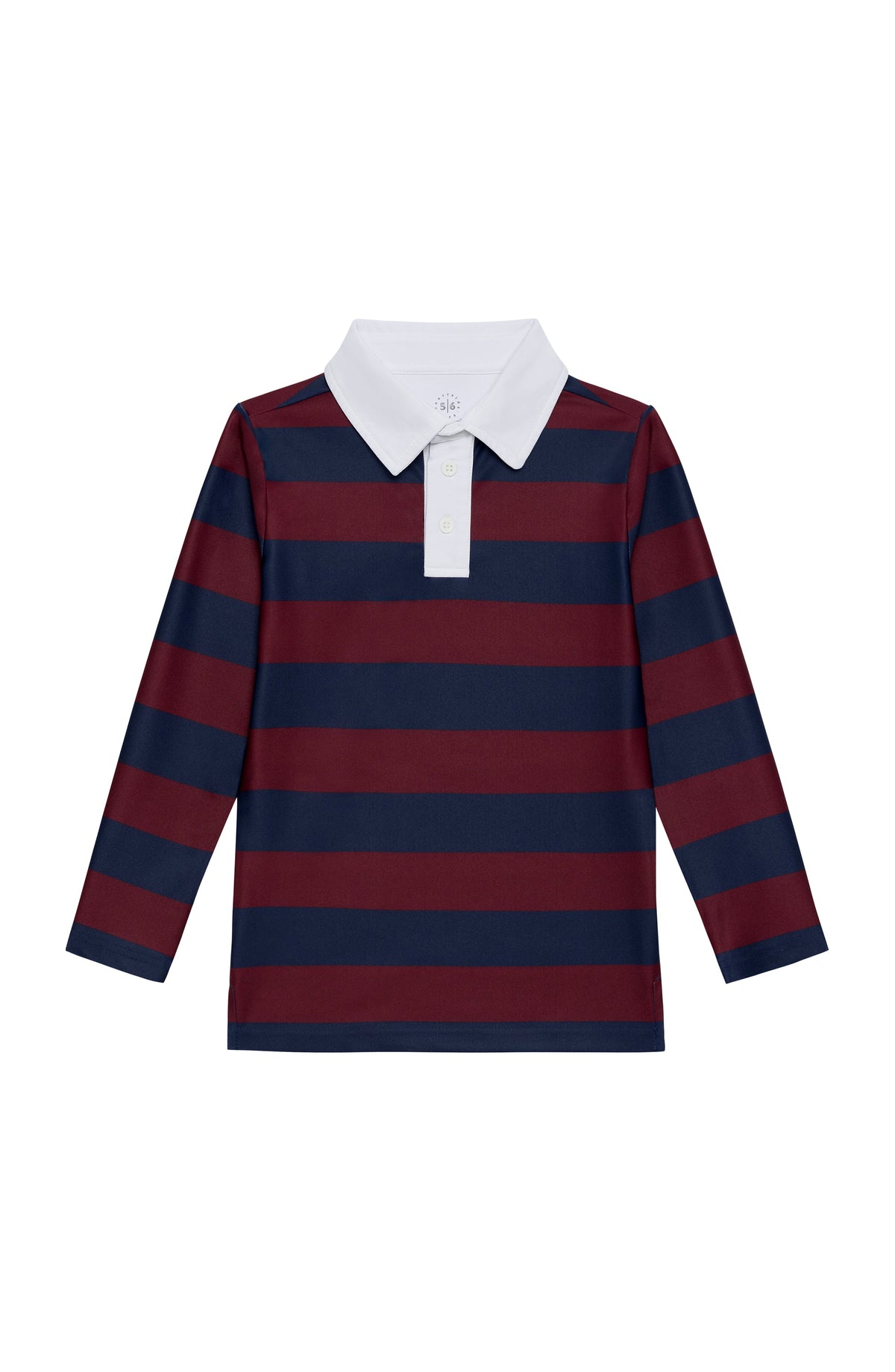 Long Sleeve Rugby Polo Shirt in Maroon & Navy Stripe