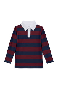 Long Sleeve Rugby Polo Shirt in Maroon & Navy Stripe