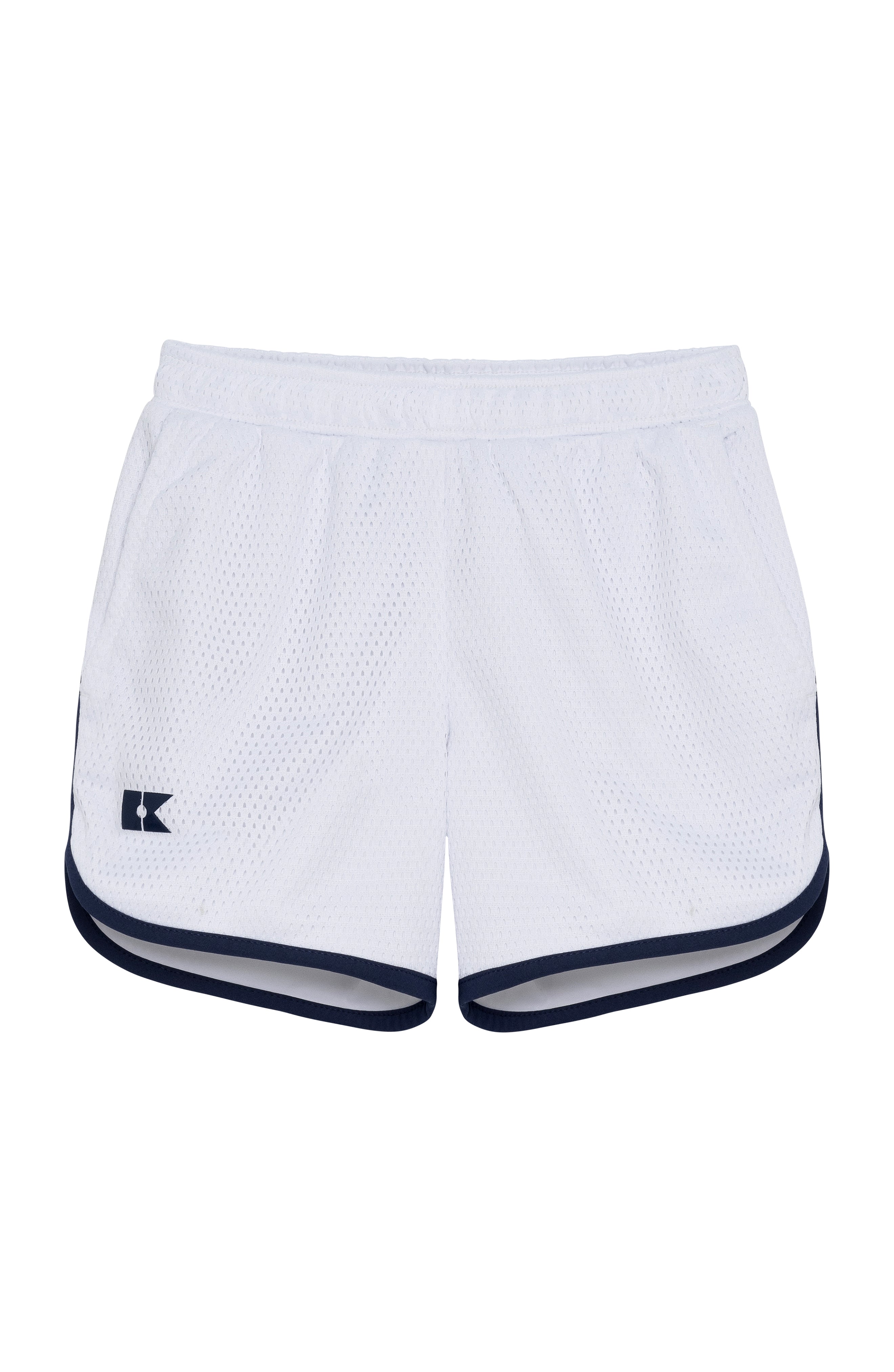 Mesh Super Short in White with Navy Piping