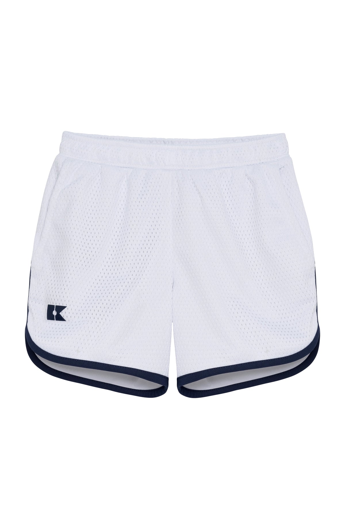 Mesh Super Short in White with Navy Piping