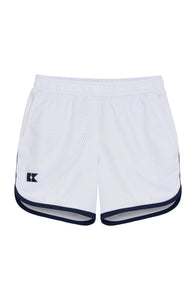 Mesh Super Short in White with Navy Piping