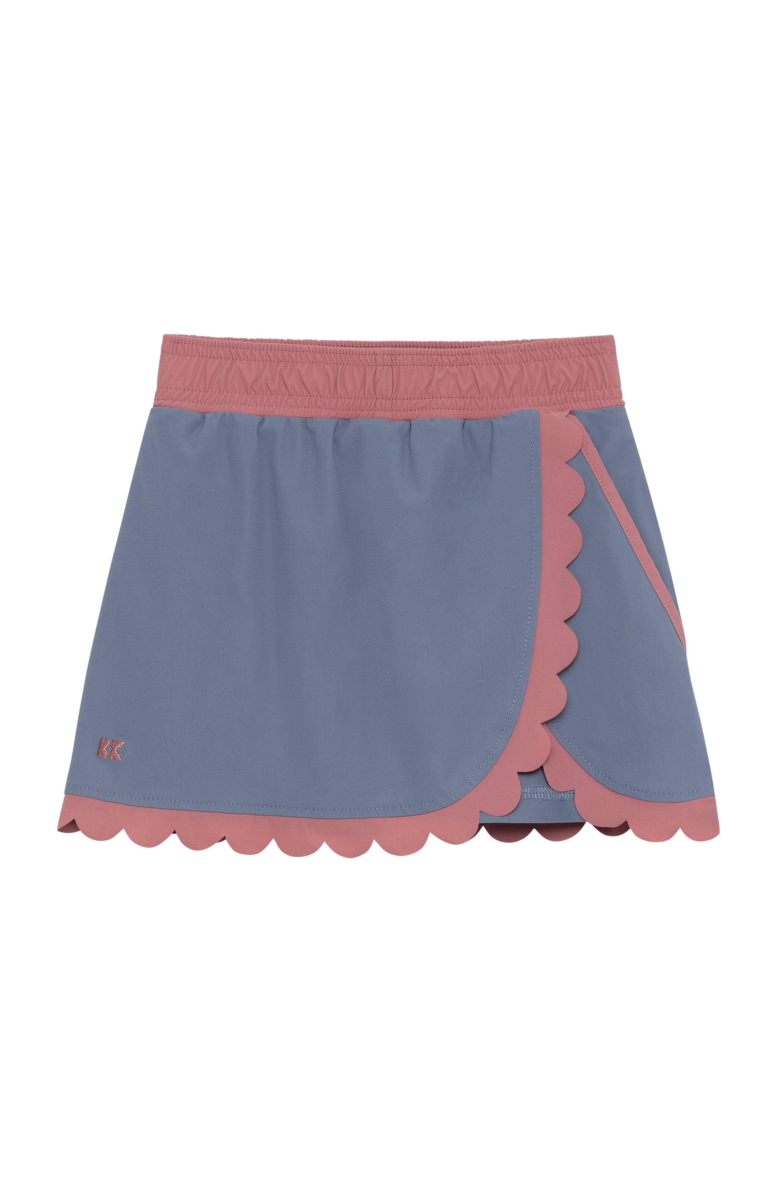 Scalloped Skort in Slate & Dusty Pink