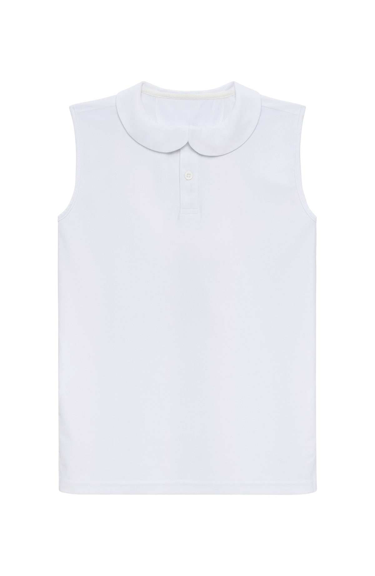 Front view of Girly Girl Tank showcasing sleeveless silhouette and Peter Pan collar on white background