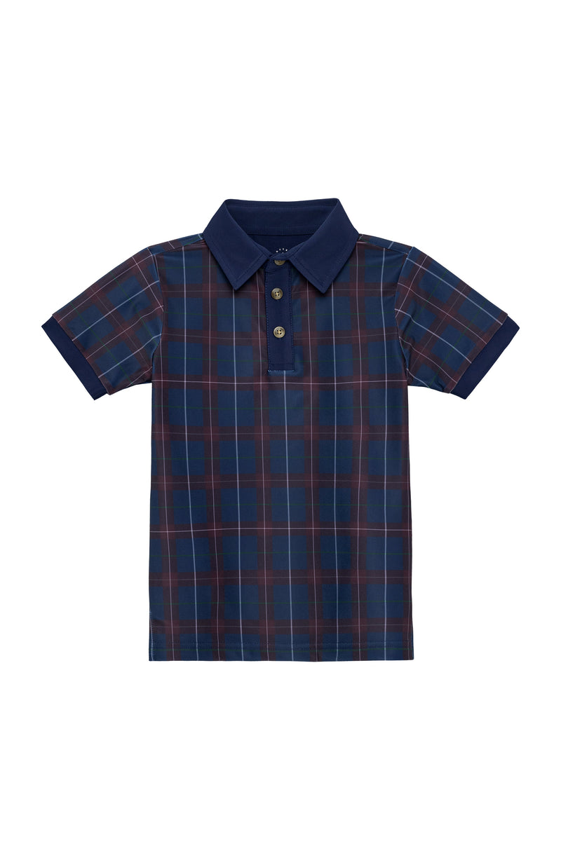 Plaid Polo Shirt in Navy & Maroon