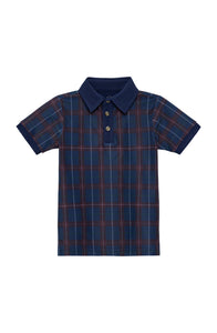 Plaid Polo Shirt in Navy & Maroon