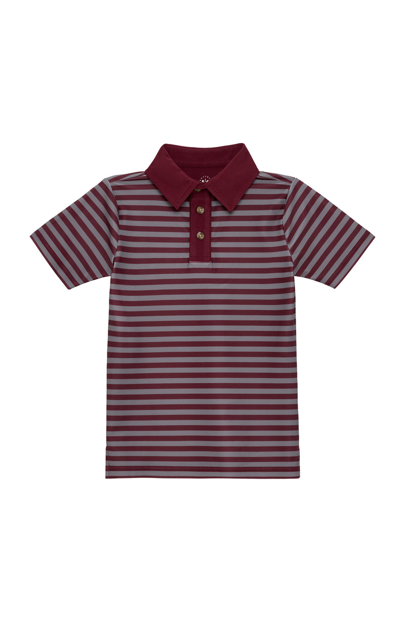 QB Stripe Polo Shirt in Maroon & Gray