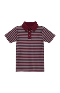 QB Stripe Polo Shirt in Maroon & Gray