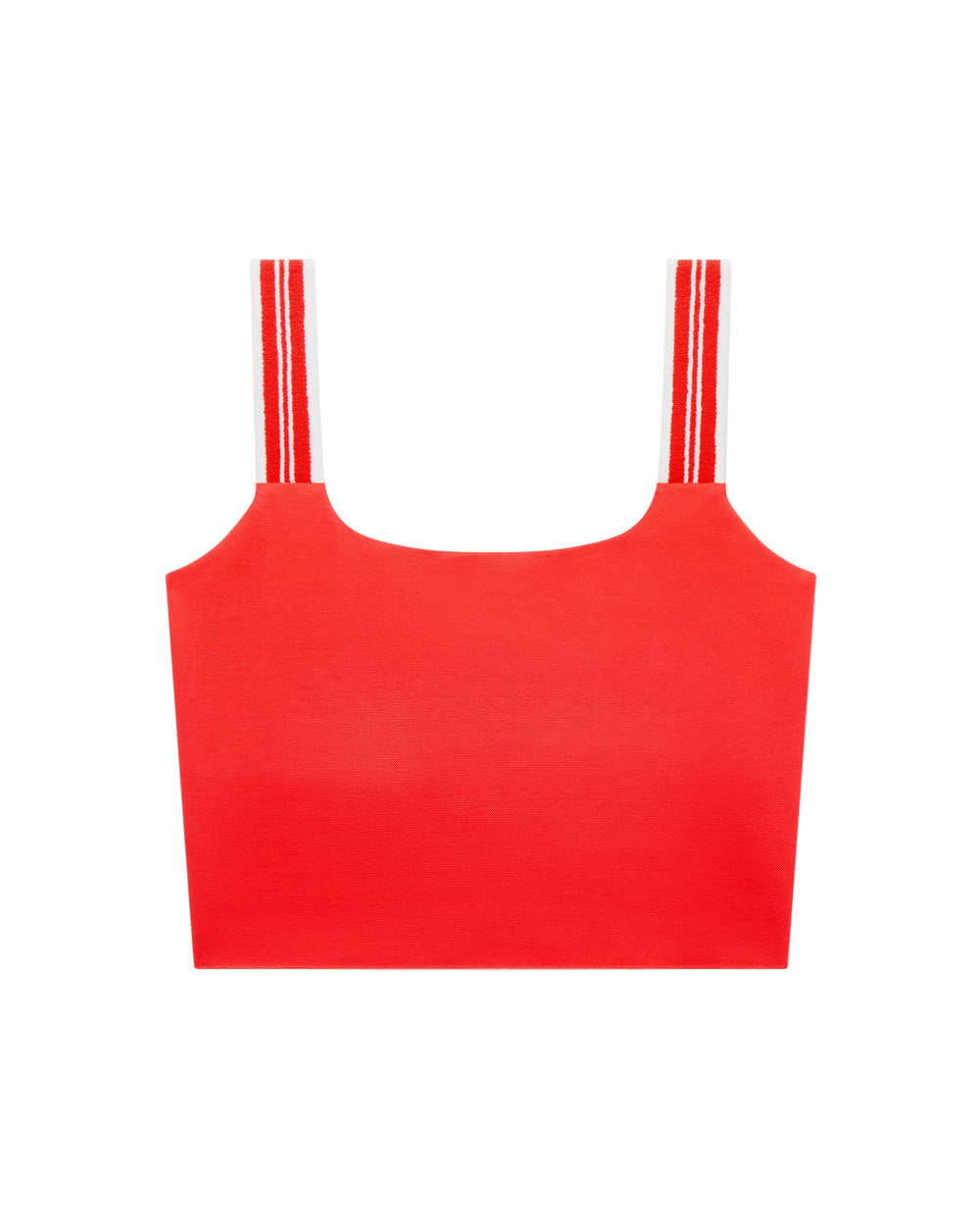 Front view of the Court Stretch Tank in Spence Red showcasing its square neckline and striped straps on a white background