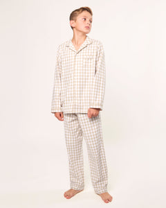 Kid's Twill Pajama Set in Camel Gingham