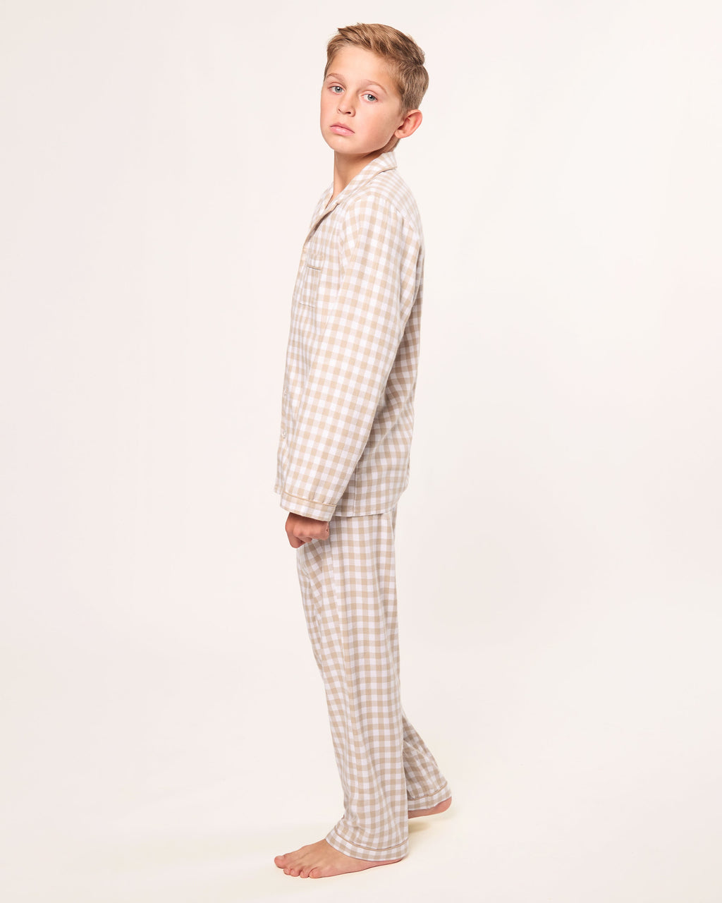 Kid’s Twill Pajama Set in Camel Gingham