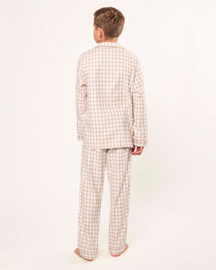Kid's Twill Pajama Set in Camel Gingham