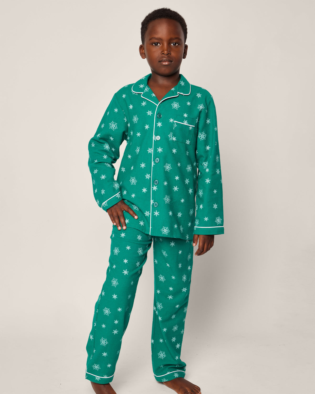 Kid's Flannel Pajama Set in Emerald Wonderland