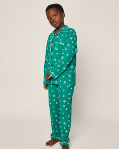 Kid's Flannel Pajama Set in Emerald Wonderland