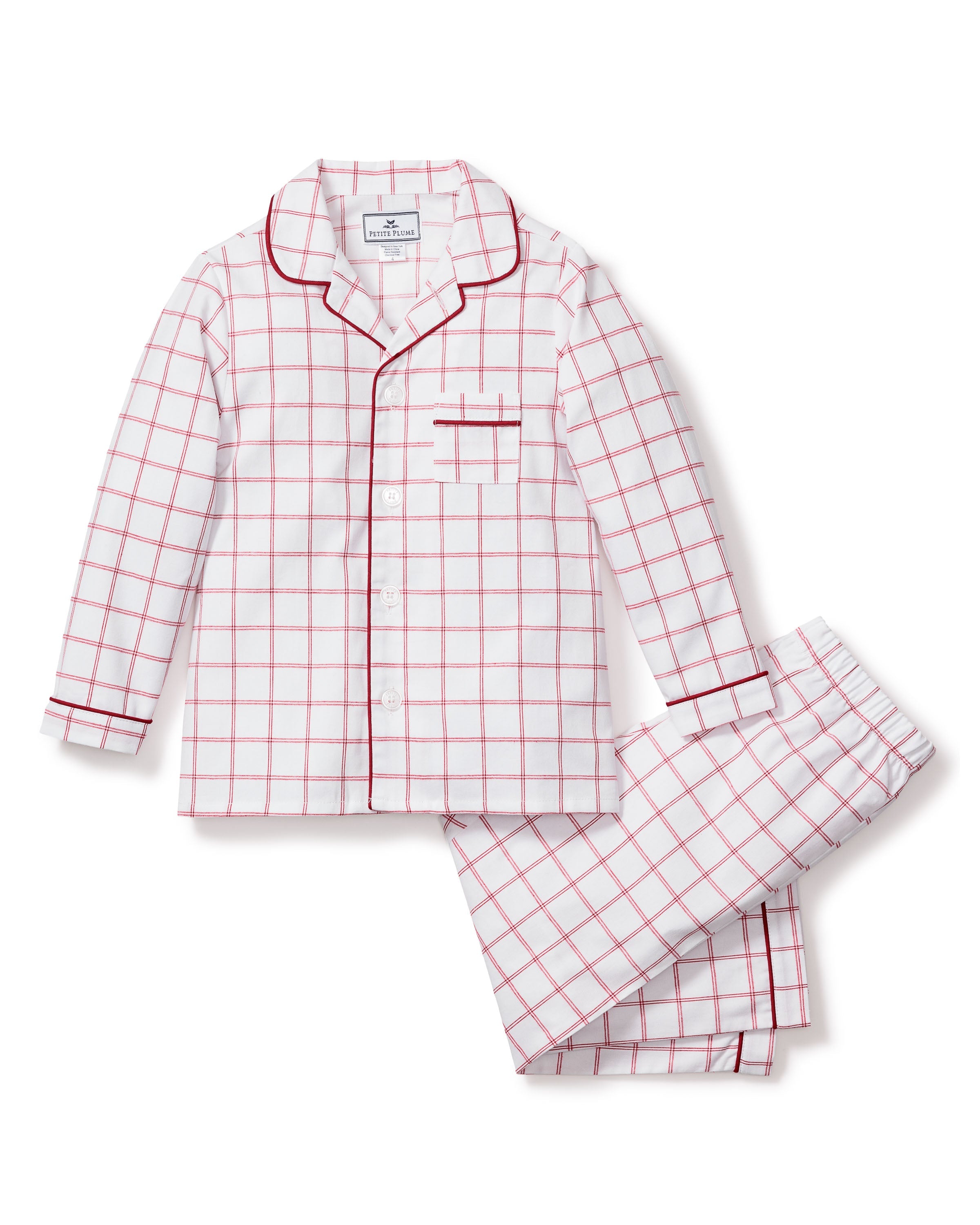 Kid’s Twill Pajama Set in Garnet Tattersall