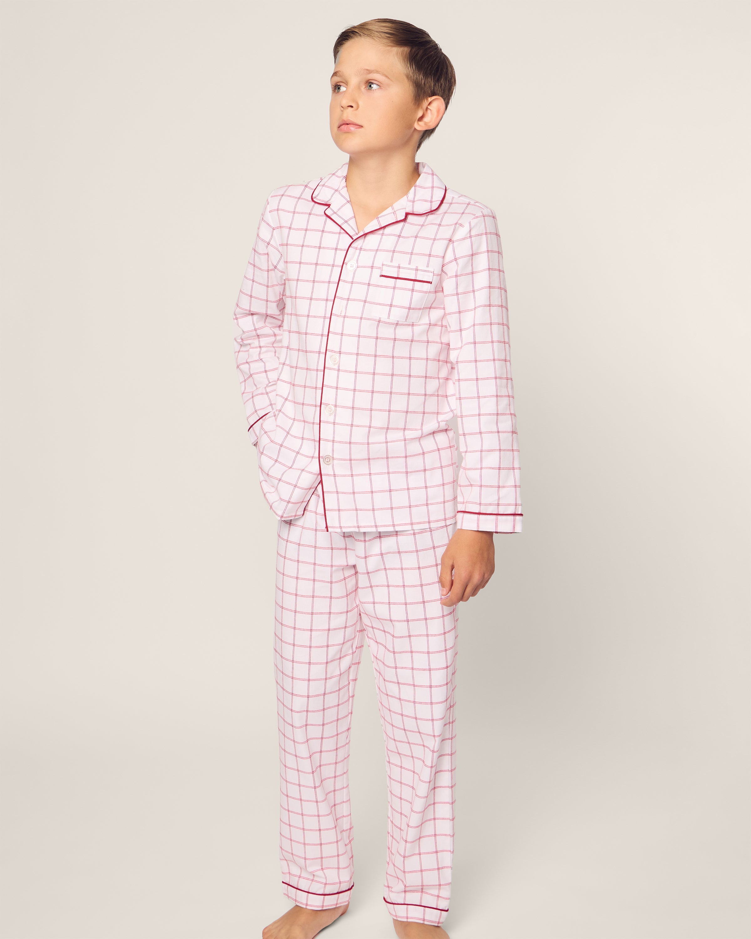 Kid’s Twill Pajama Set in Garnet Tattersall