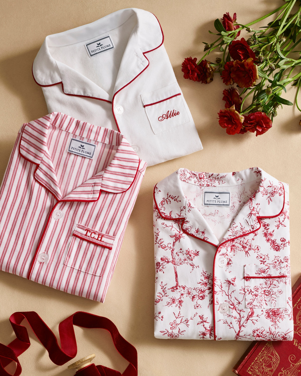 Kid’s Twill Pajama Set in Red Timeless Toile