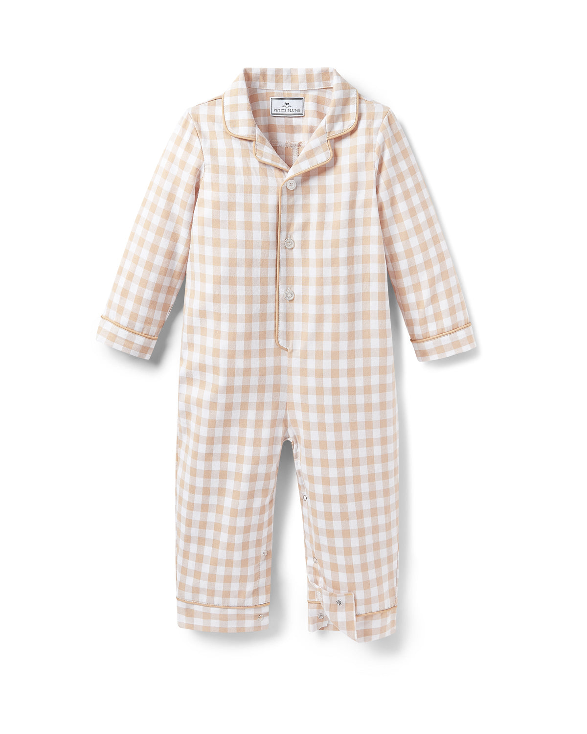 Baby’s Twill Classic Romper in Camel Gingham