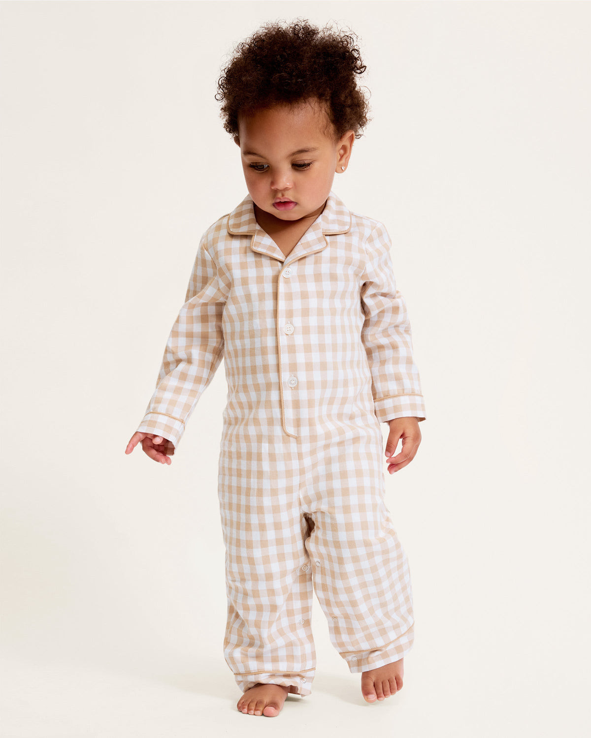 Baby’s Twill Classic Romper in Camel Gingham