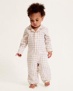 Baby's Twill Classic Romper in Camel Gingham