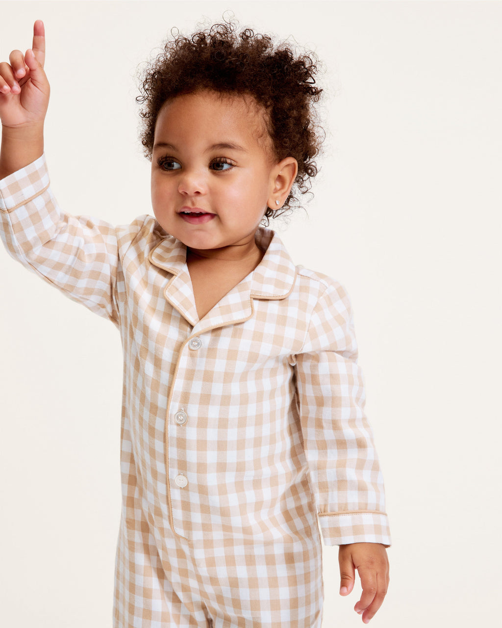 Baby’s Twill Classic Romper in Camel Gingham