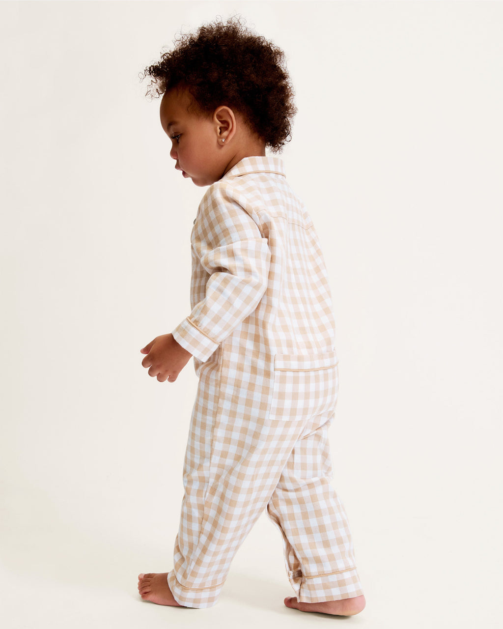 Baby’s Twill Classic Romper in Camel Gingham