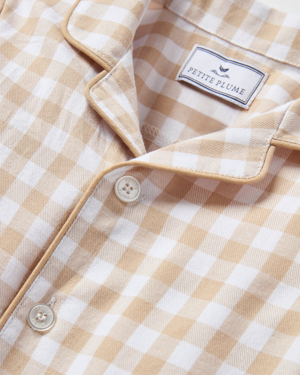 Baby’s Twill Classic Romper in Camel Gingham