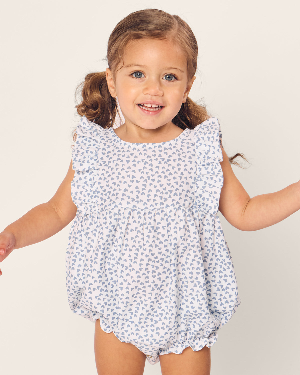 Baby’s Twill Ruffled Romper in Bluehearts