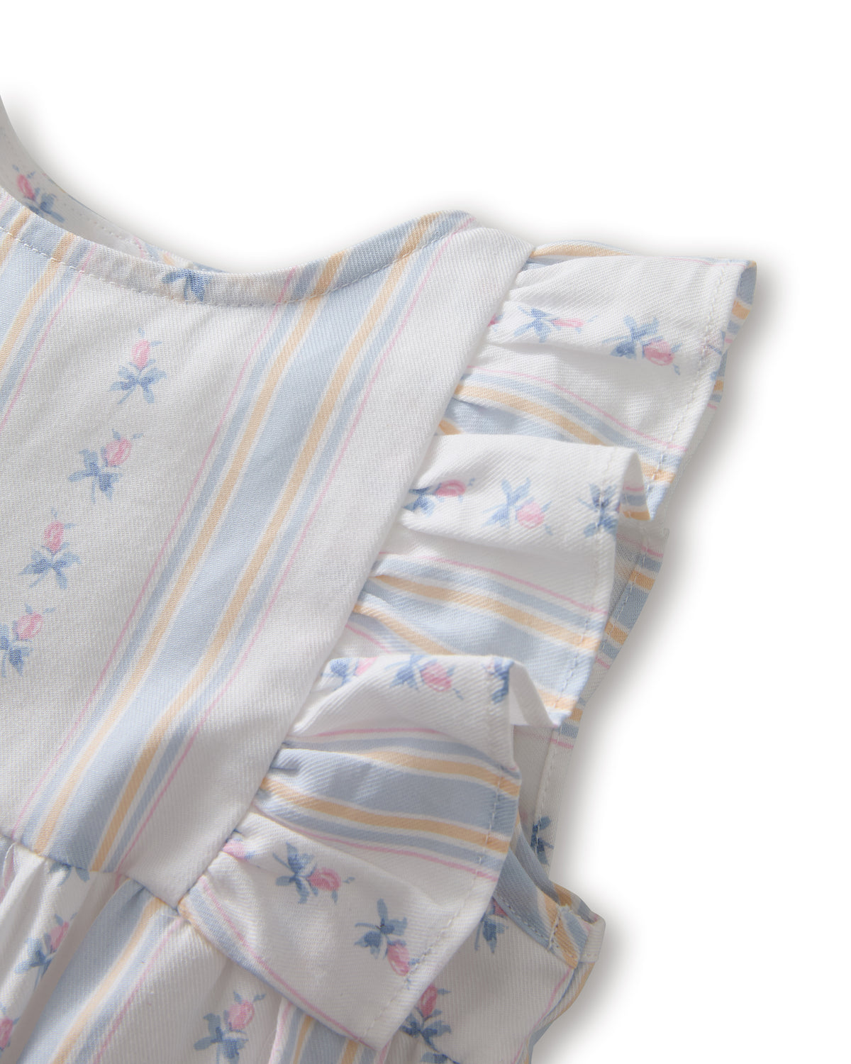 Baby's Twill Ruffled Romper in Cottage Stripe