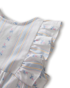 Baby's Twill Ruffled Romper in Cottage Stripe