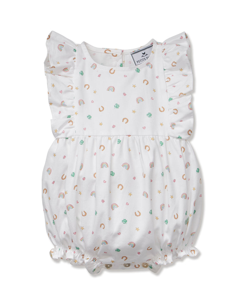Baby’s Twill Ruffled Romper in Good Luck Charms
