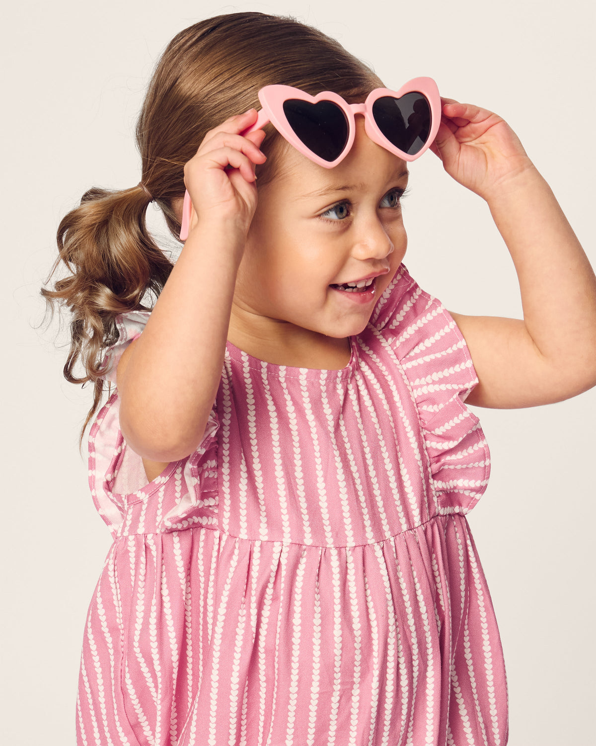 Baby’s Twill Ruffled Romper in Love Lines