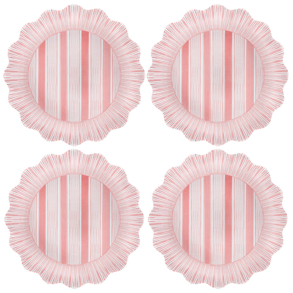 Cabana Stripe Melamine Dinner Plate, Set of 4 in Coral