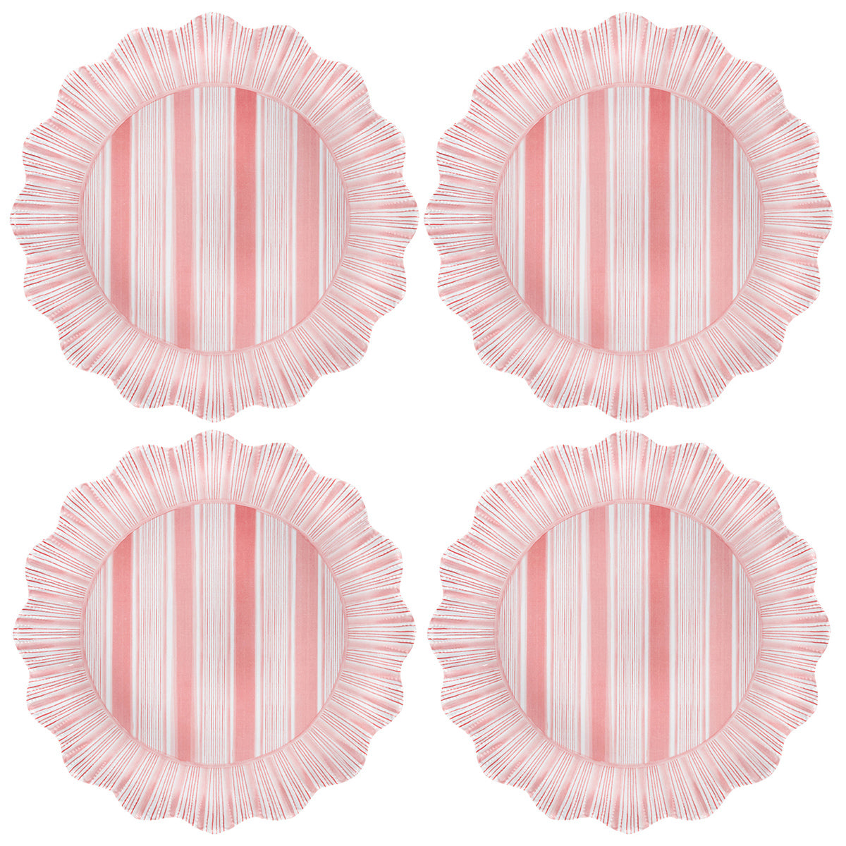 Cabana Stripe Melamine Dinner Plate, Set of 4 in Coral