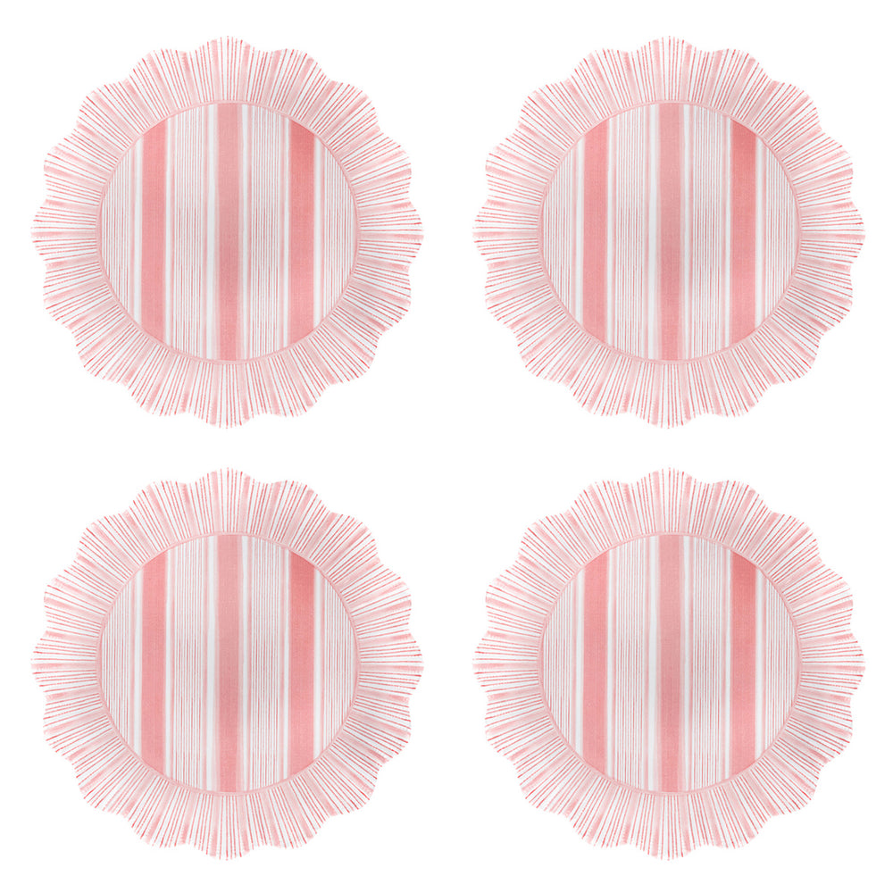 Cabana Stripe Melamine Dessert/Salad Plate, Set of 4 in Coral