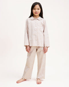 Kid's Twill Colette Pajama Set in Camel Gingham