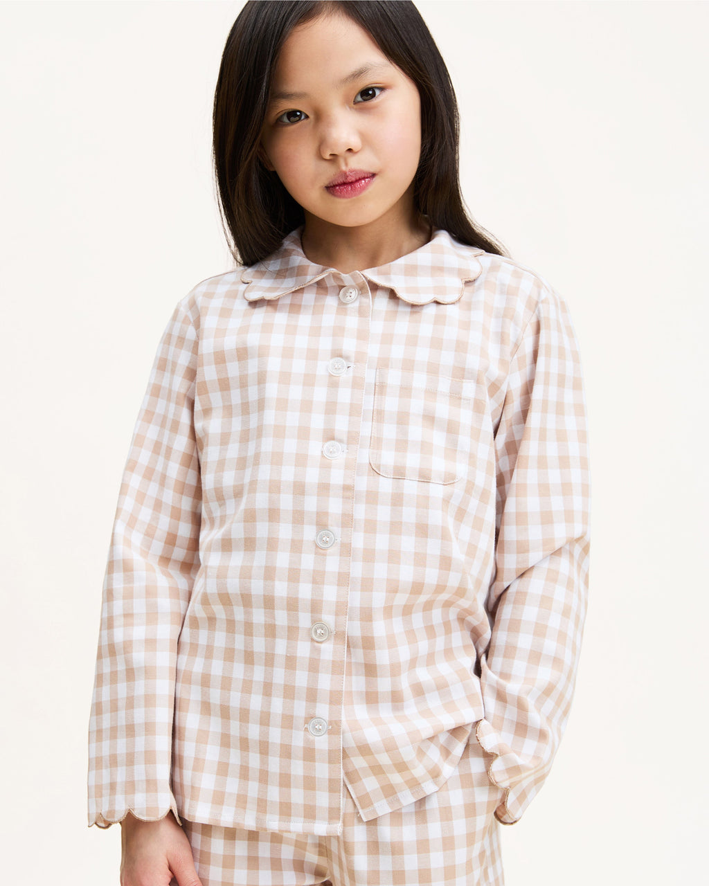 Kid’s Twill Colette Pajama Set in Camel Gingham