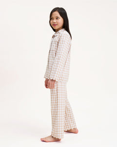 Kid's Twill Colette Pajama Set in Camel Gingham