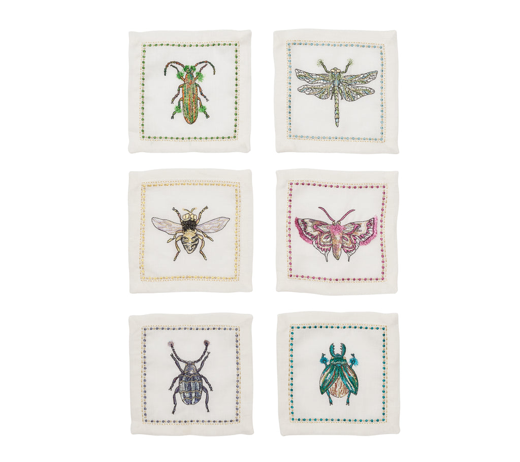 Garden Party Cocktail Napkins in White & Multi, Set of 6 in a Gift Box
